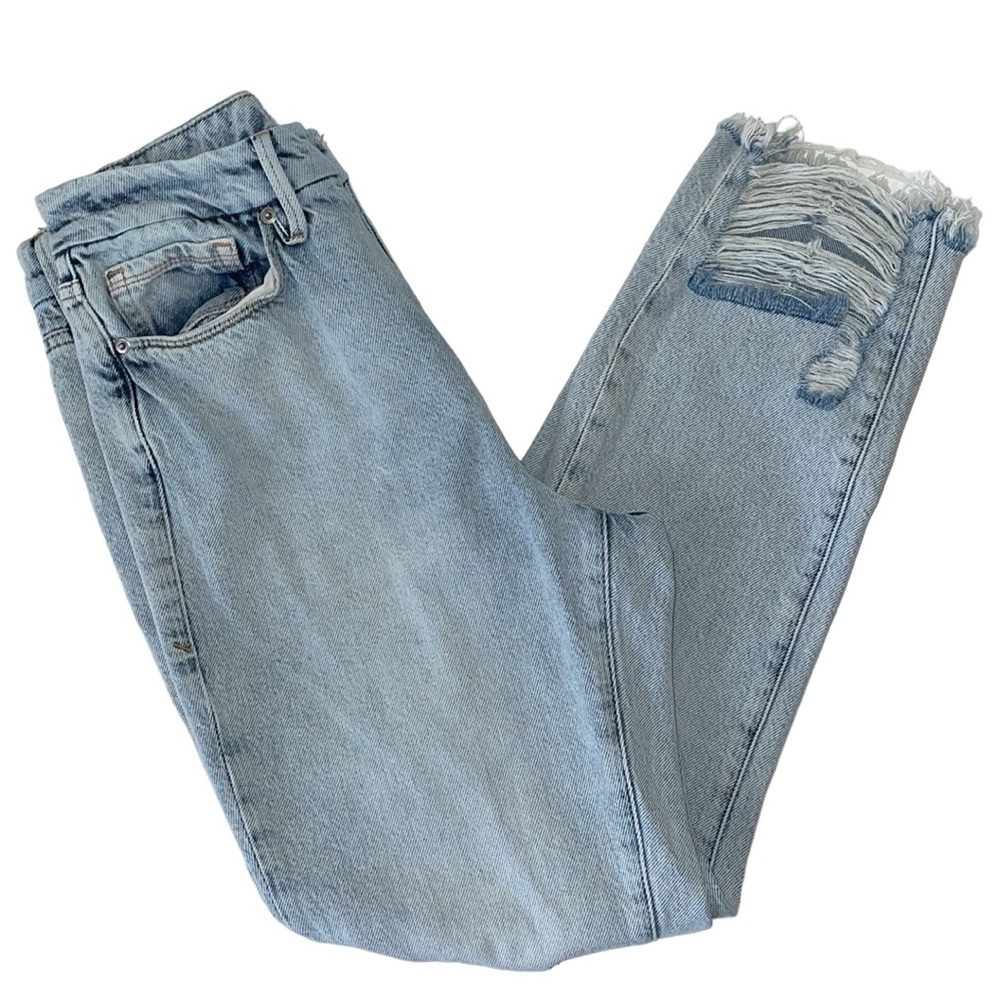 Good American Good Boy‎ Size 4/27 light wash blue jeans. High rise. Distressed.